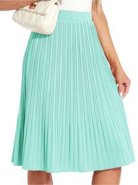 Women's Pleated Midi Skirt Wrinkle-Resistant Polyester Elastic Waist Business